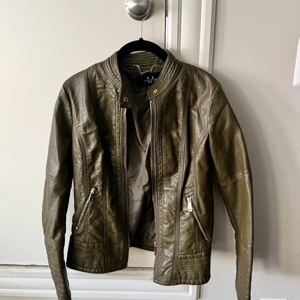 Leather Olive Green Jacket - Picture 1 of 4